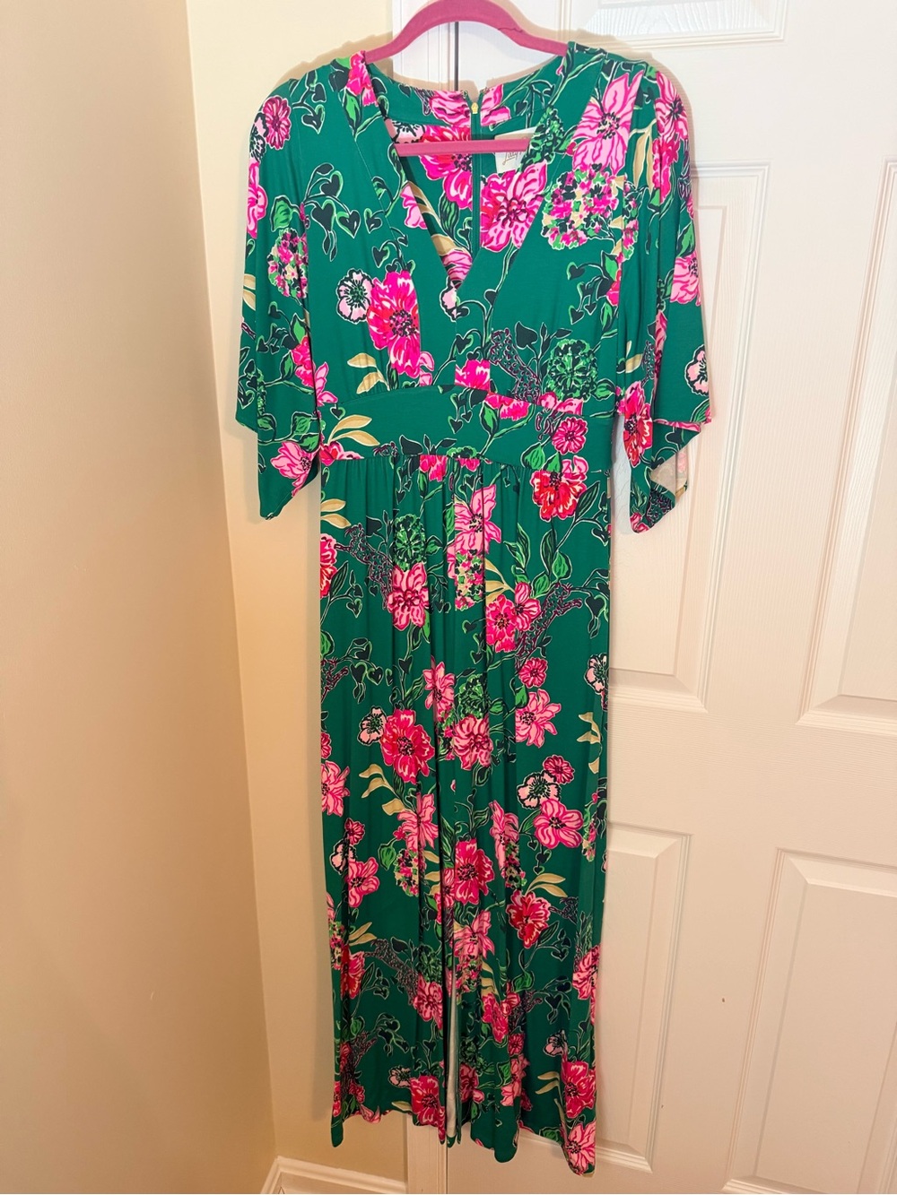 🌸NWOT Lilly Pulitzer Green Dress with Hot Pink Floral Print - Picture 6 of 6